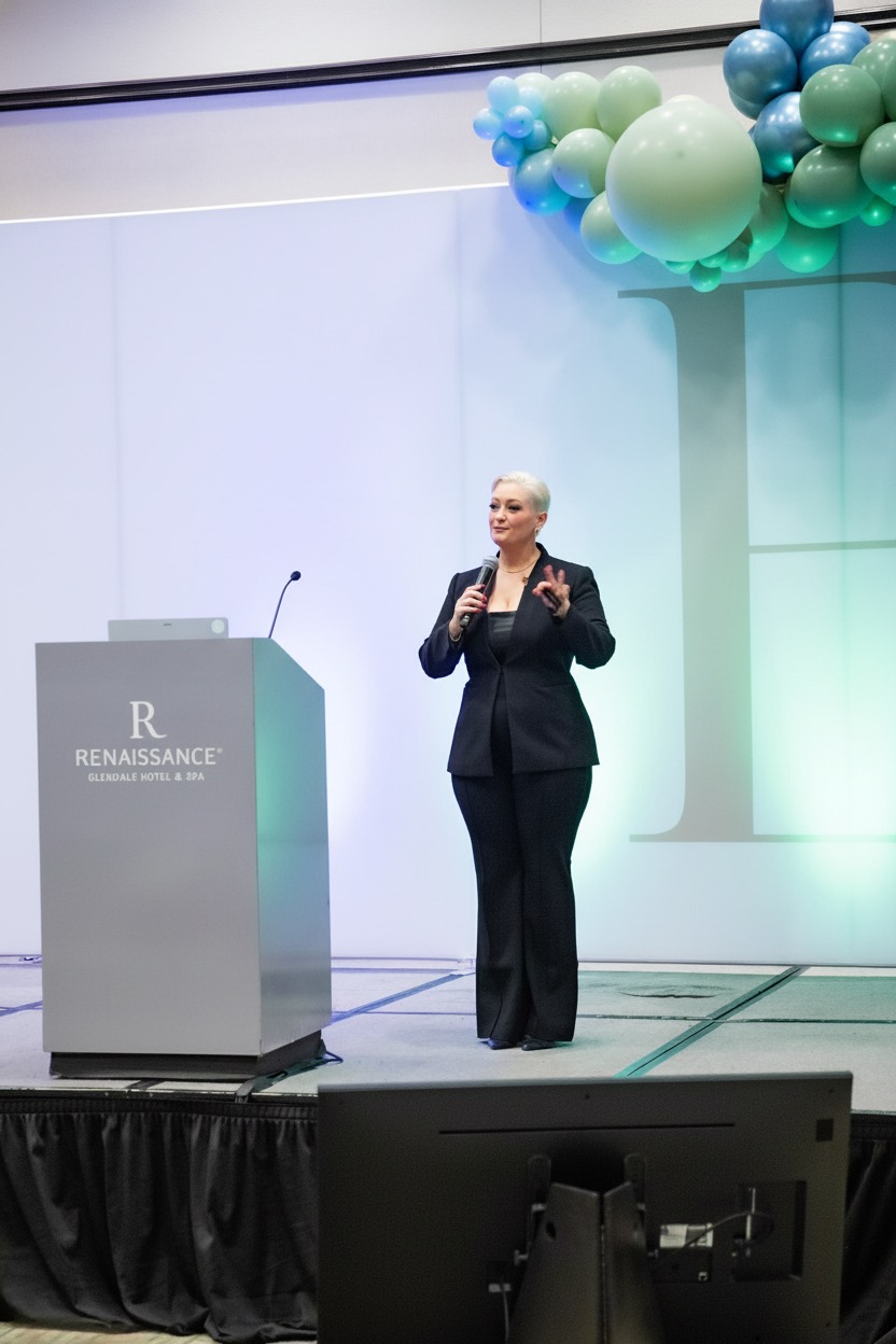 Tress Larson on stage at the Renaissance Hotel